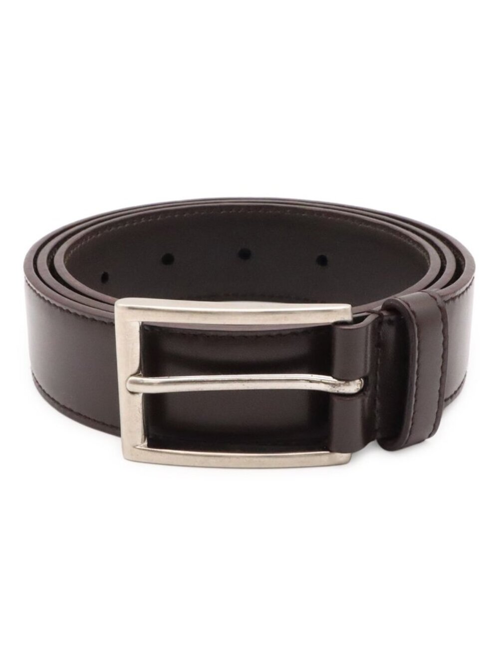 Prada Square Buckle Belt Leather Dark Brown Silver 90